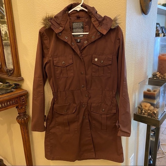 OBEY Women Brown Faux Fur Hoodie Long Jacket Size Small - Picture 1 of 12